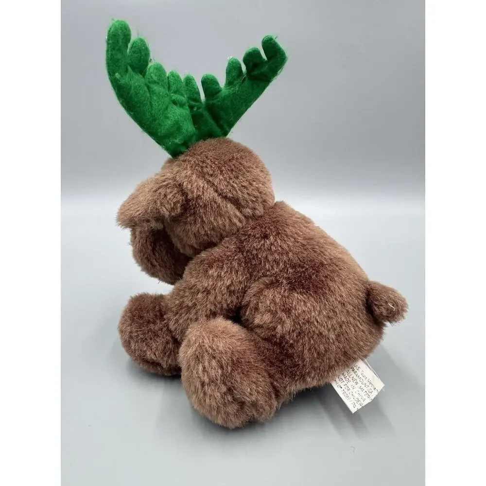 US Tops Merchandising Corp Brown Moose Reindeer Plush W/ Green Antlers 6”